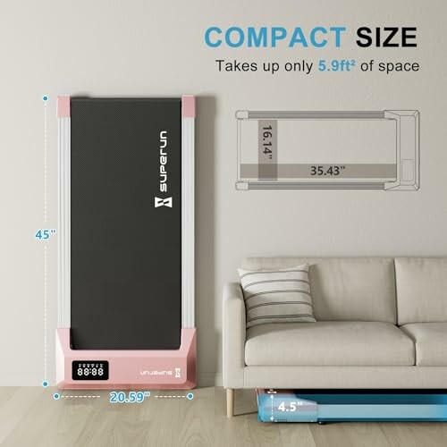 Compact treadmill dimensions comparison with sofa