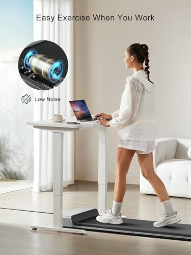 Woman using treadmill desk at home office