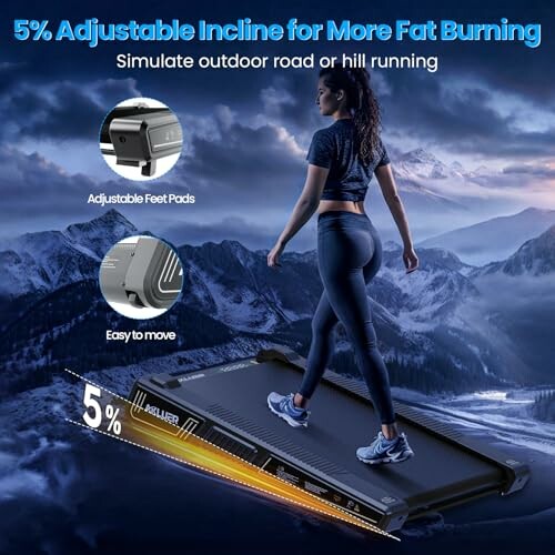 Person walking on treadmill with adjustable incline feature.