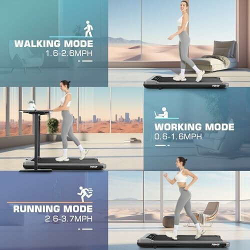 Treadmill with walking, working, and running modes.