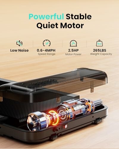 Treadmill motor specifications with low noise and weight capacity.