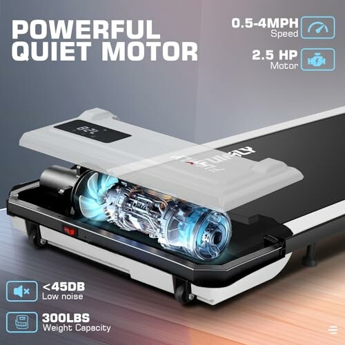 Treadmill showcasing powerful quiet motor features.