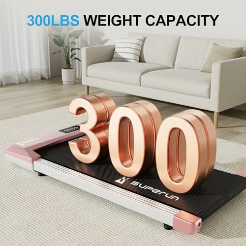 Treadmill with 300lbs weight capacity in a living room.