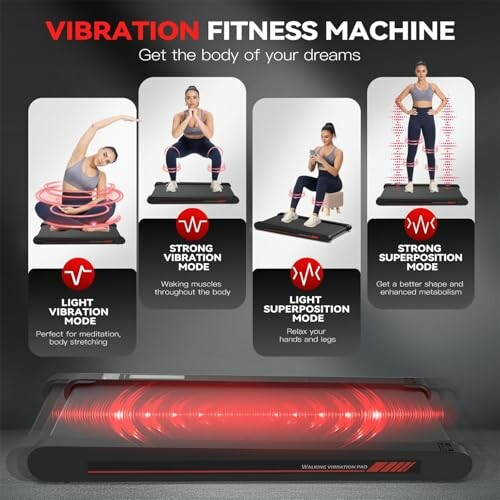 Vibration fitness machine showing different workout modes.